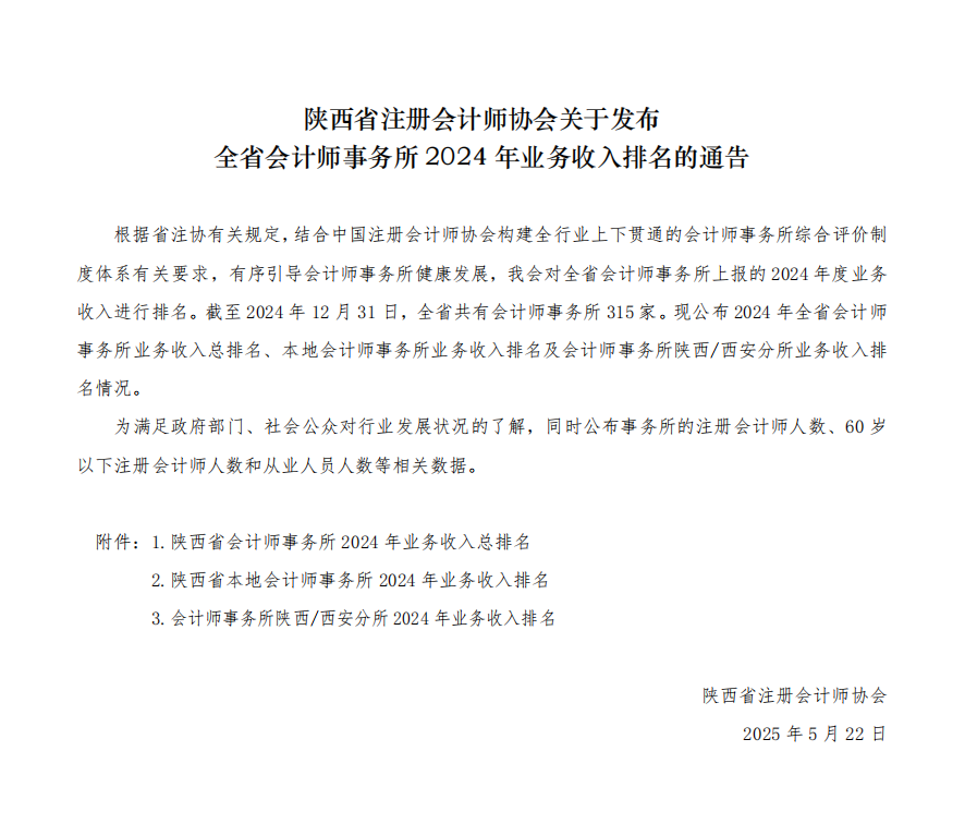 陕西省注册会计师协会关于发布全省会计师事务所2024年业务收入排名的通告.png